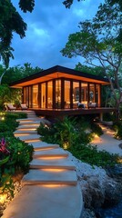 Fototapeta premium Tropical Cabin Evening Scene