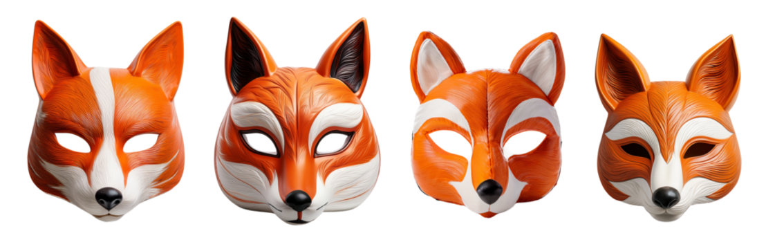 Colorful fox masks showcasing detailed craftsmanship and cultural significance.