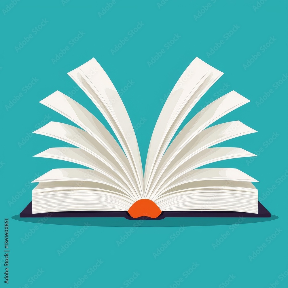 Poster an open book with turning pages on a vibrant background representing knowledge.