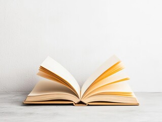 Fototapeta premium An open blank book on a clean surface ready for notes or sketches.