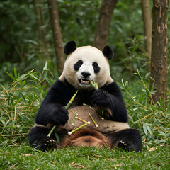 Naklejka premium The Adorable Panda Enjoying Bamboo