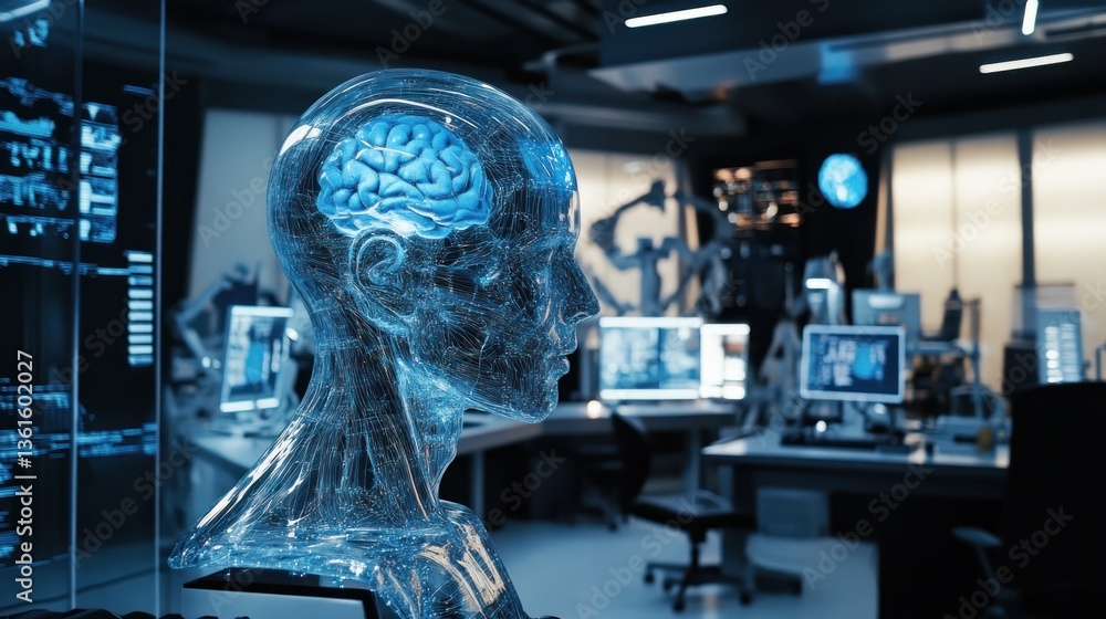 Poster artificial intelligence visualization in high tech research laboratory environment