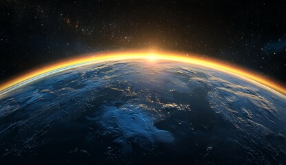 Obraz premium Breathtaking view of Earth from space at sunrise, showcasing vibrant colors and textures.