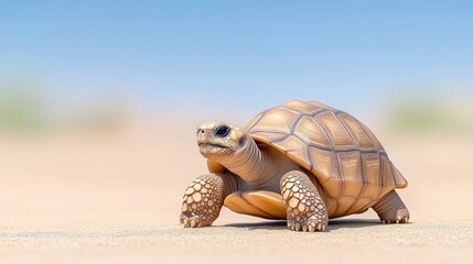 Tortoise moving in desert