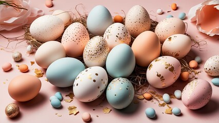 "Colorful Easter Eggs: A Festive Flat Lay Arrangement"