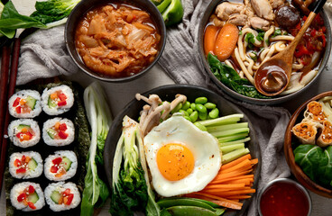 Various Korean Home-style Side Dishes. Asian food concept.