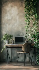 An office by an empty wall. Home Office.