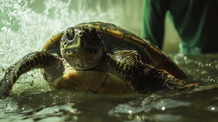 Naklejka premium A close up view of a sea turtle in water
