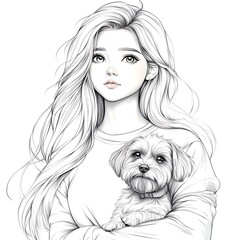Girl with Dog, Portrait Art