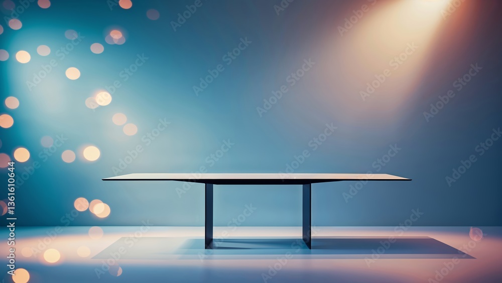 Poster elegant modern table setup in a minimalistic space with soft lighting and bokeh effects at an evenin