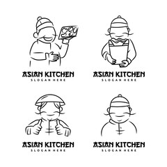 Set of Chinese Chef Logo. Vector illustration of an Asian chef logo.