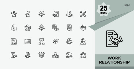 Work Relationship line icon set. Pack of business, leadership, partnership, organization, project. Collection for mobile and web apps. Minimalist icon. Set-2