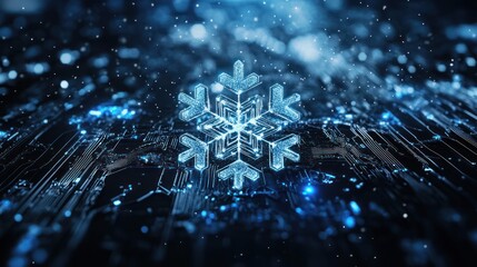 Digital Snowflake on Circuit Board, Technology Background, for Use in Presentations, Tutorials, or Advertisements