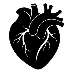 Black Silhouette of Human Heart with Clear Outline - Minimalistic Vector Design for Heart Health and Circulatory System