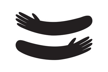 Hug hands logo icon. Hugs silhouette shape cartoon sign. Cute care design decorative element