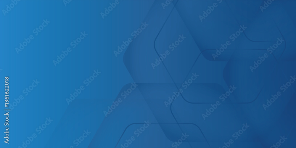 Poster modern abstract blue background with glowing geometric lines. blue gradient hexagon shape design. ve