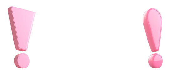 3D cartoon exclamation mark, pink, isolated on white background