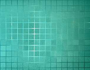 Close up of green textured glass with square checkerboard pattern. Seen the details of glass grains and checkered surfaces. Suitable for partition, door, and swimming pool. Seamless background texture