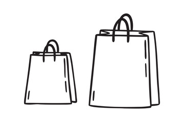 Shopping bag icon doodle hand drawn. Outline drawing shopping bag line clipart symbol