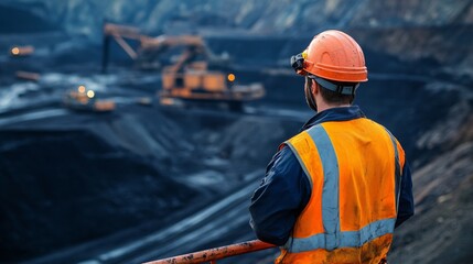 Close-up view of mining operations industrial photography in rocky terrain perspective