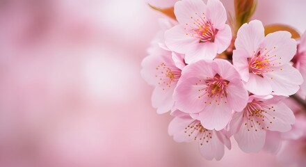 Fototapeta premium Blooming Pink Cherry Blossom Flower Branch Close Up in Springtime