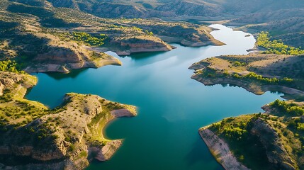 Aerial Perspective of a Surreal Abstract Lake with Striking Colors