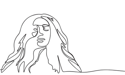 Woman face one line continuous isolated on white background. 