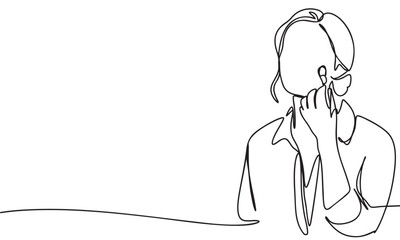 Woman is making up one line continuous isolated on white background. 