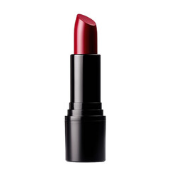 Obraz premium Classic red lipstick, vibrant bold shade in sleek black tube, perfect for makeup looks and enhancing beauty, copy-space available. Isolated on white background or PNG