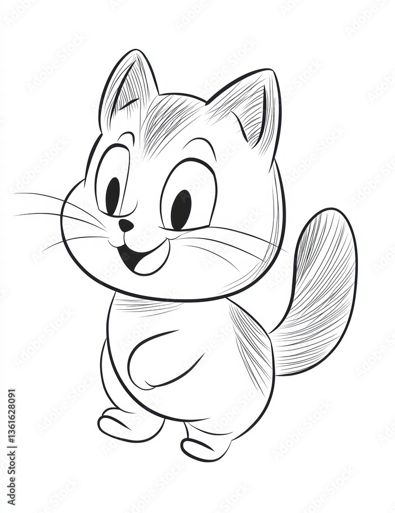 Poster smiling kitty in sketch: a charming monochrome sketch captures the delightful innocence of a joyful 