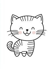 Obraz premium Playful Kitten Illustration: A charming hand-drawn cartoon kitten smiles, showcasing its playful and cheerful nature, a perfect embodiment of innocence and joy.