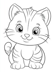 Obraz premium Cute Cartoon Kitten Illustration: A charming and adorable kitten illustration, with wide-eyed innocence and a sweet, innocent expression, ready to bring joy to any creative project.