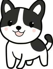 Obraz premium Adorable Puppy Cartoon: A cheerful cartoon puppy with black and white patches, big eyes, and a happy expression.