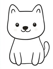 Fototapeta premium Simple Cute Cat Illustration: A simple and sweet outline drawing of a sitting cat with big eyes and a big smile. Perfect for children's books, coloring pages.