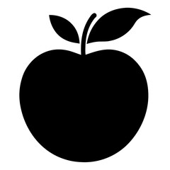 Round Apple Silhouette Icon – Bold Black Vector with Leaf, Minimalist Design