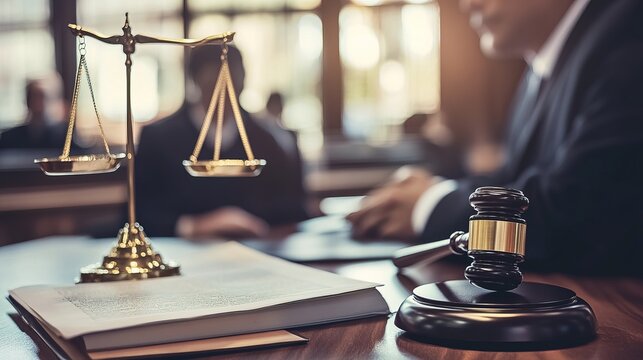 A judge advising a young lawyer in a courtroom, symbolizing mentorship and justice