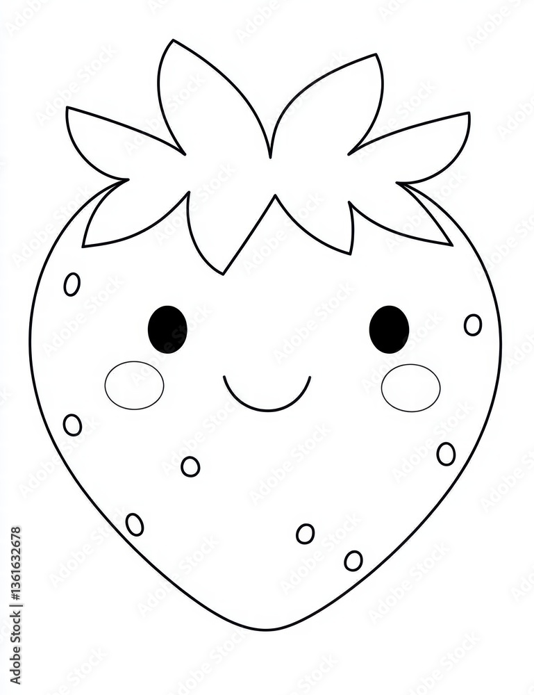 Poster smiling strawberry: a charming illustration of a smiling strawberry with a friendly expression.