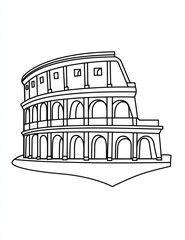 Colosseum: Architectural Marvel in Monochrome: A detailed line art illustration of the iconic Colosseum, showcasing its timeless grandeur and historical significance.