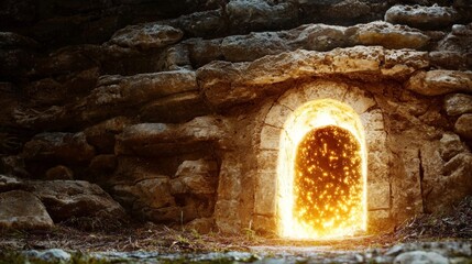 Obraz premium Glowing Portal in Ancient Stone Ruins Magical Entrance to Another World