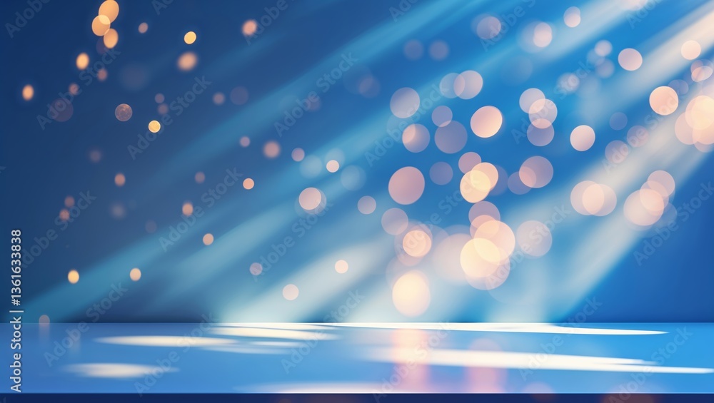 Poster soft bokeh lights shimmer across a blue background creating a serene atmosphere during an evening ev