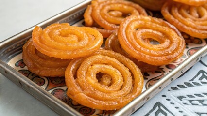 Fototapeta premium Delicious golden spirals of sweet dessert on an ornate tray.