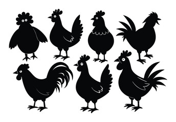 Set of Silhouetted Rooster Heads