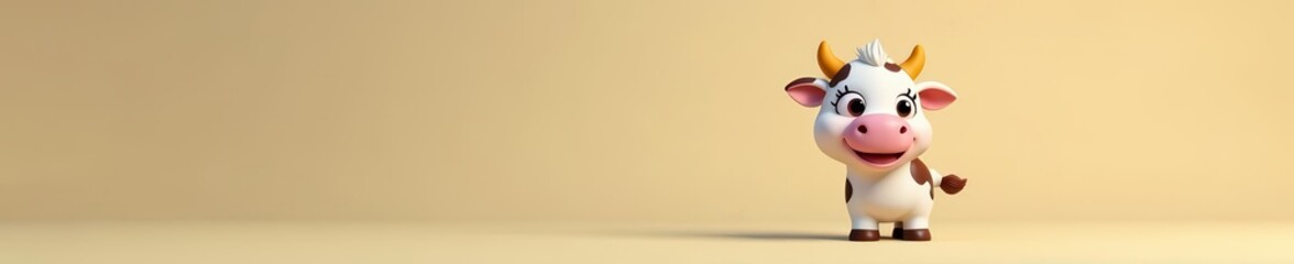 Playful cartoon cow with big eyes and pink nose standing on hind legs, adorable, white background