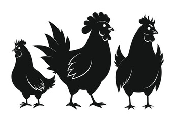 Set of Silhouetted Rooster Heads