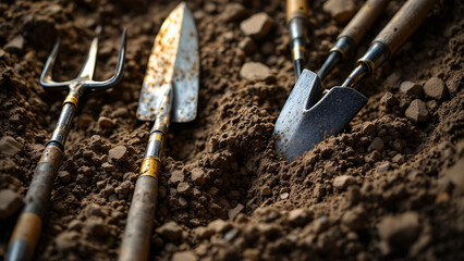 Excavation site with fossil remains in the ground