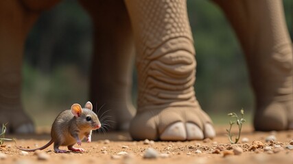 The tiny mouse and the massive elephant A moment of contrast