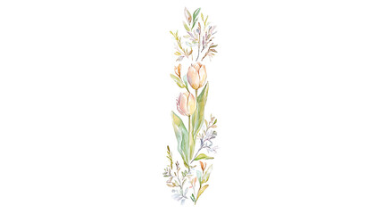 A watercolor painting of a flower with a stem and leaves