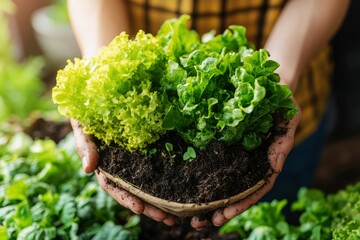 Freshly harvested greens held in hands