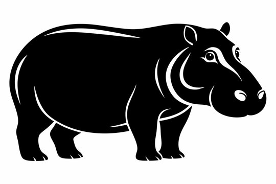 hippopotamus silhouette line art vector illustration