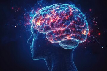 Human Head with Brain Activity Visualization Representing Artificial Intelligence Concept